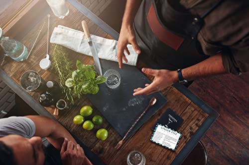 52 cocktail and mixed drink recipe flash cards featuring easy step-by-step instructions, mixology tricks, and ingredient lists for home bartenders.