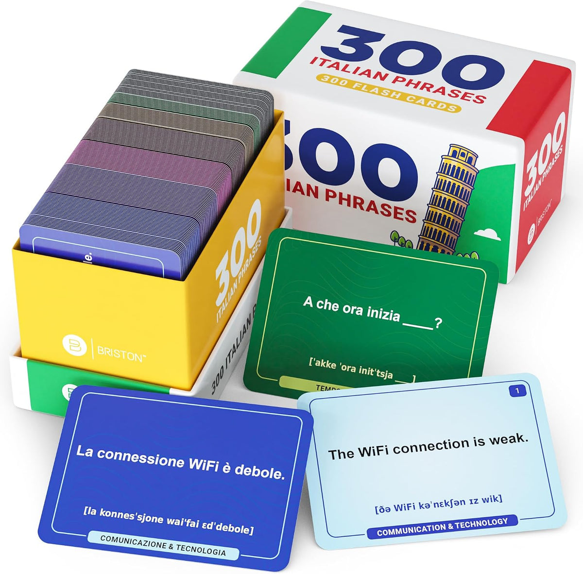 Italian Conversation Flash Cards – 300 English to Italian Phrases for Study