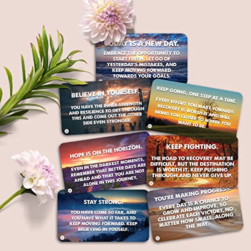 Image Alt Text: Addiction recovery affirmation cards with uplifting messages for motivation, healing, and relapse prevention – ideal for therapy, counseling, and support groups.