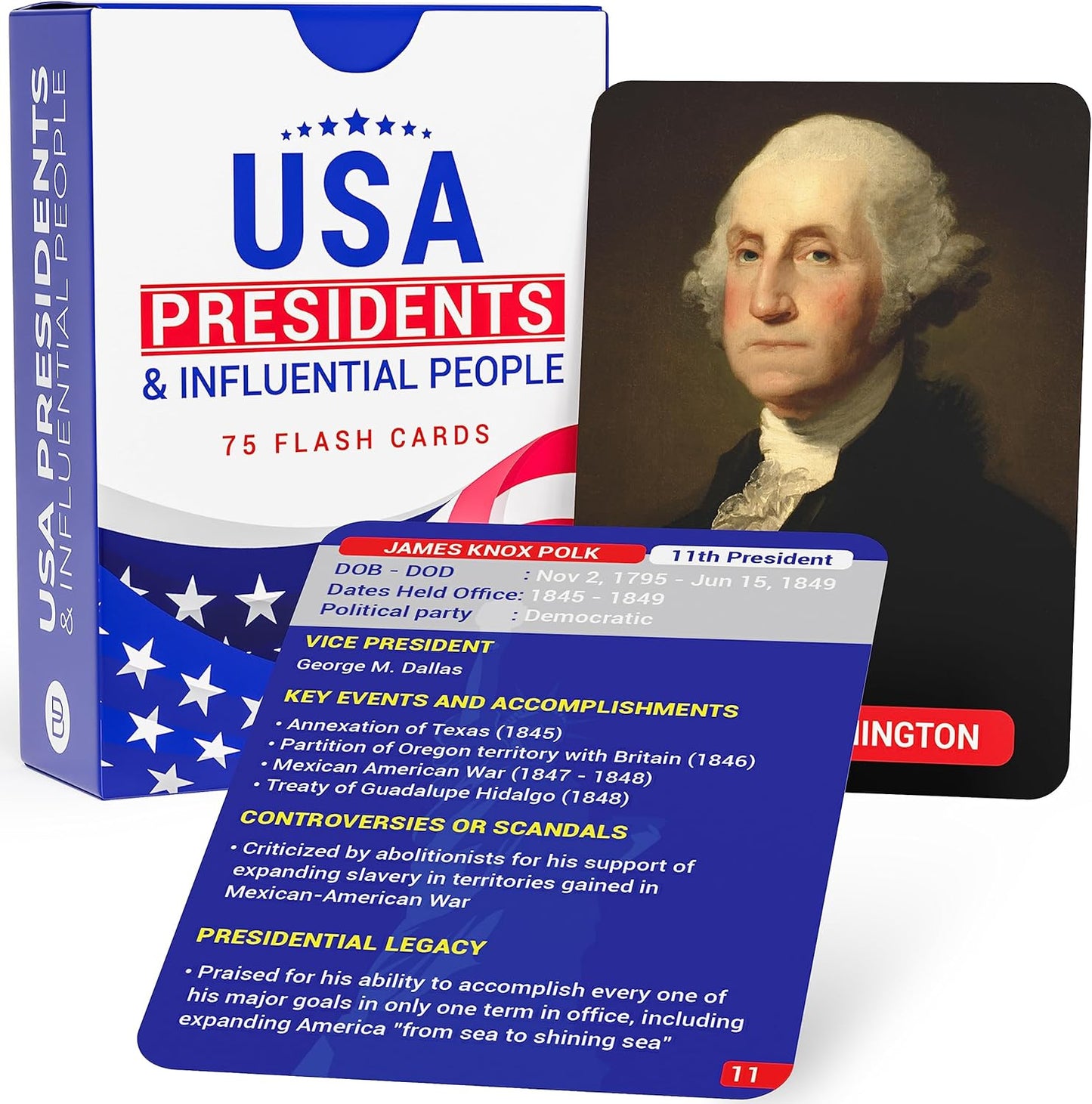 American history flash cards – US Presidents & Influential Figures Educational Learning Tool