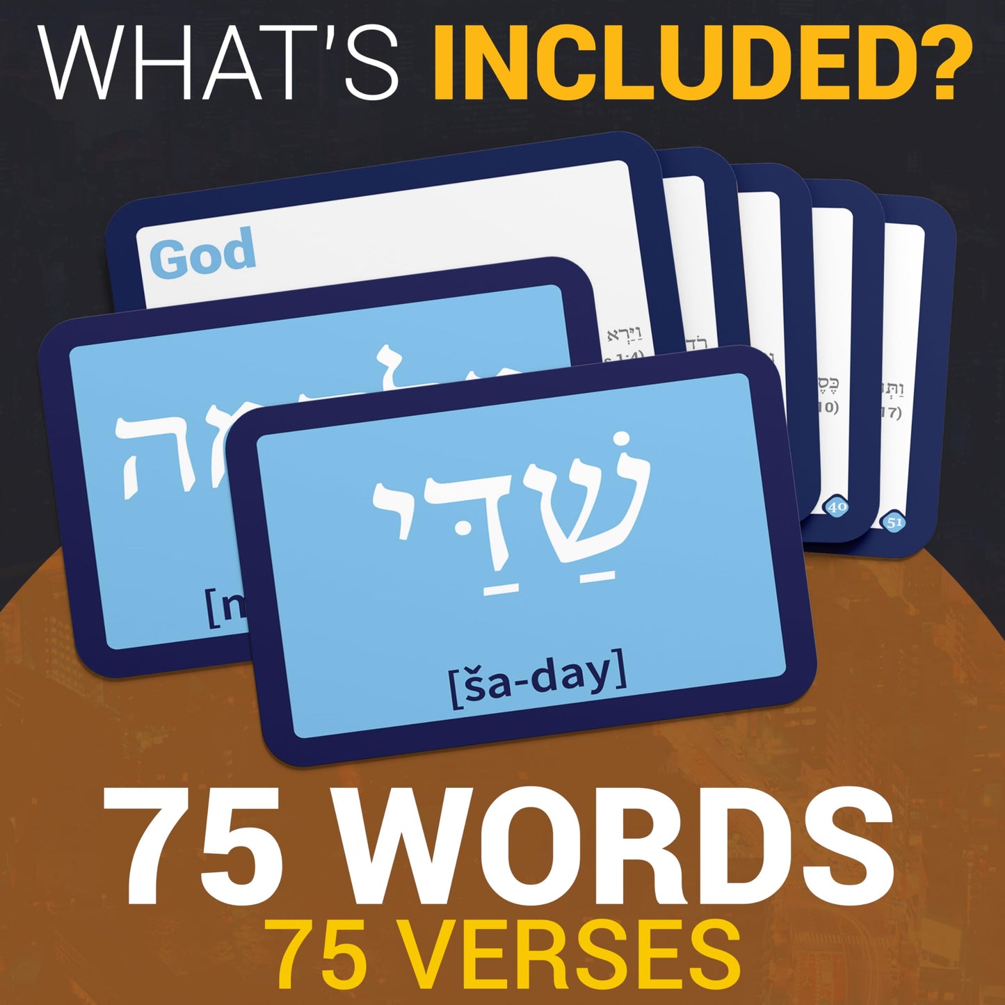 Hebrew Biblical Terms Flash Cards featuring 75 cards with Hebrew terms, English translations, pronunciations, and contextual insights for Bible study and religious education.
