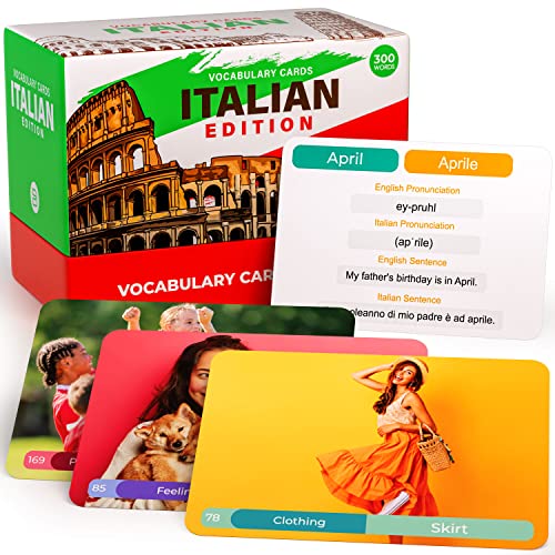 Italian Language Vocabulary Flash Cards – 300 Essential Words for Beginners – Fun & Interactive Learning Tool for Kids & Adults