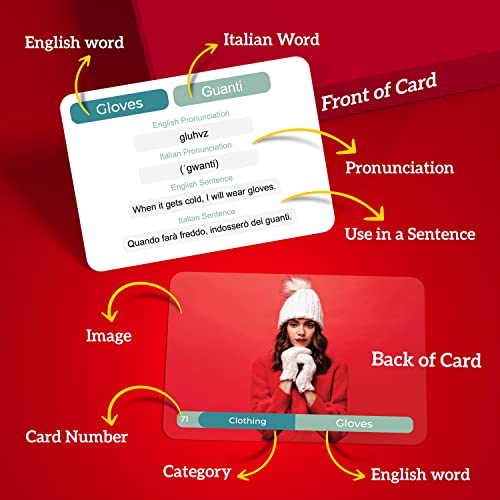 Italian Language Vocabulary Flash Cards – 300 Essential Words for Beginners – Fun & Interactive Learning Tool for Kids & Adults