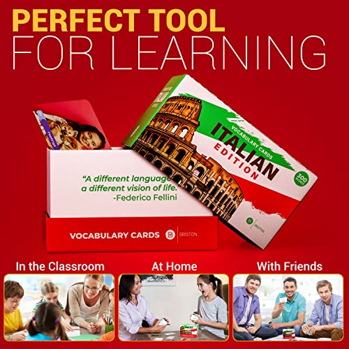 Italian Language Vocabulary Flash Cards – 300 Essential Words for Beginners – Fun & Interactive Learning Tool for Kids & Adults