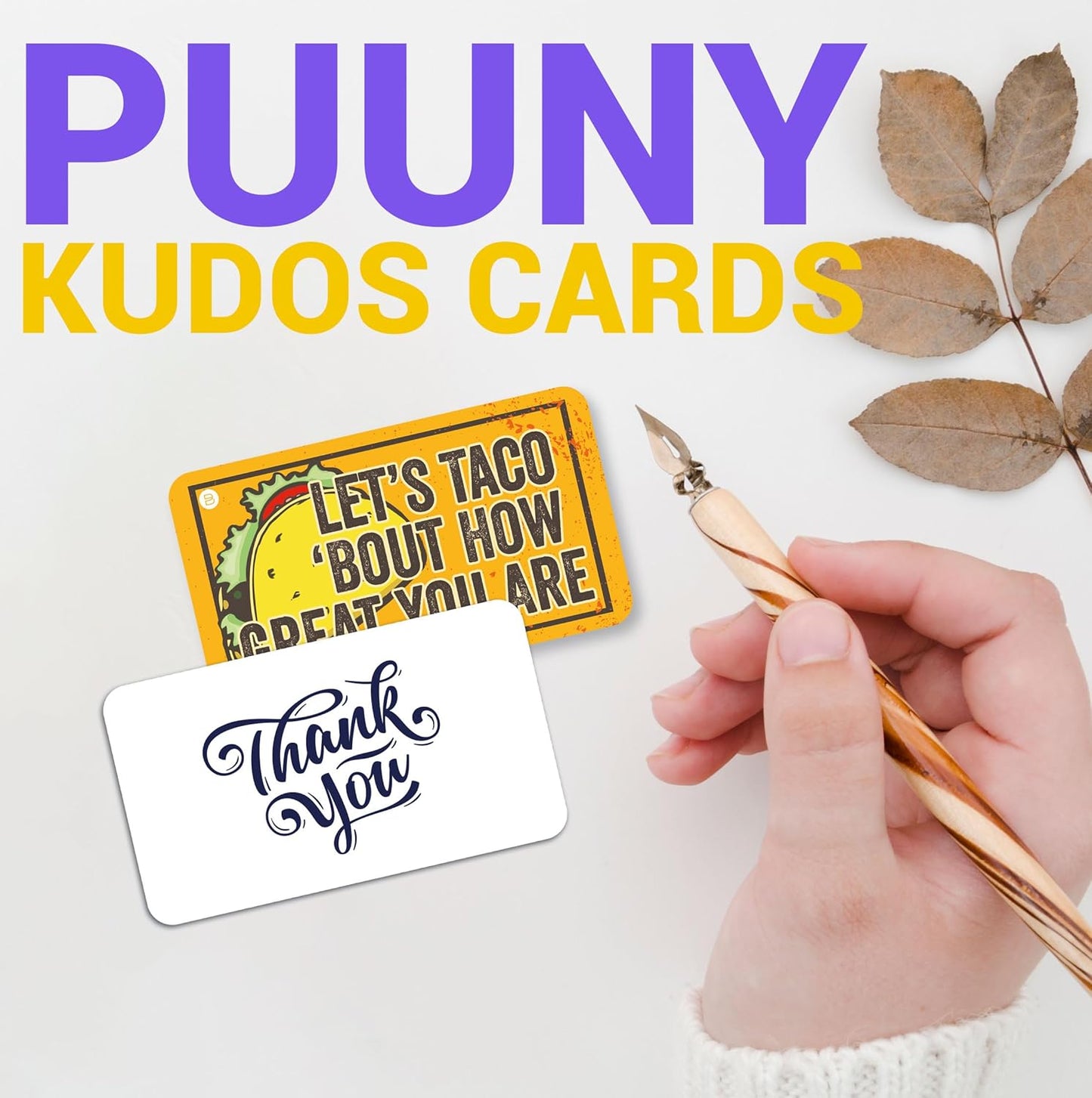 A set of colorful Kudos Punny Cards featuring fun and lighthearted puns, perfect for appreciation, recognition, and motivation for employees, students, and loved ones. Blank back for personalized messages.