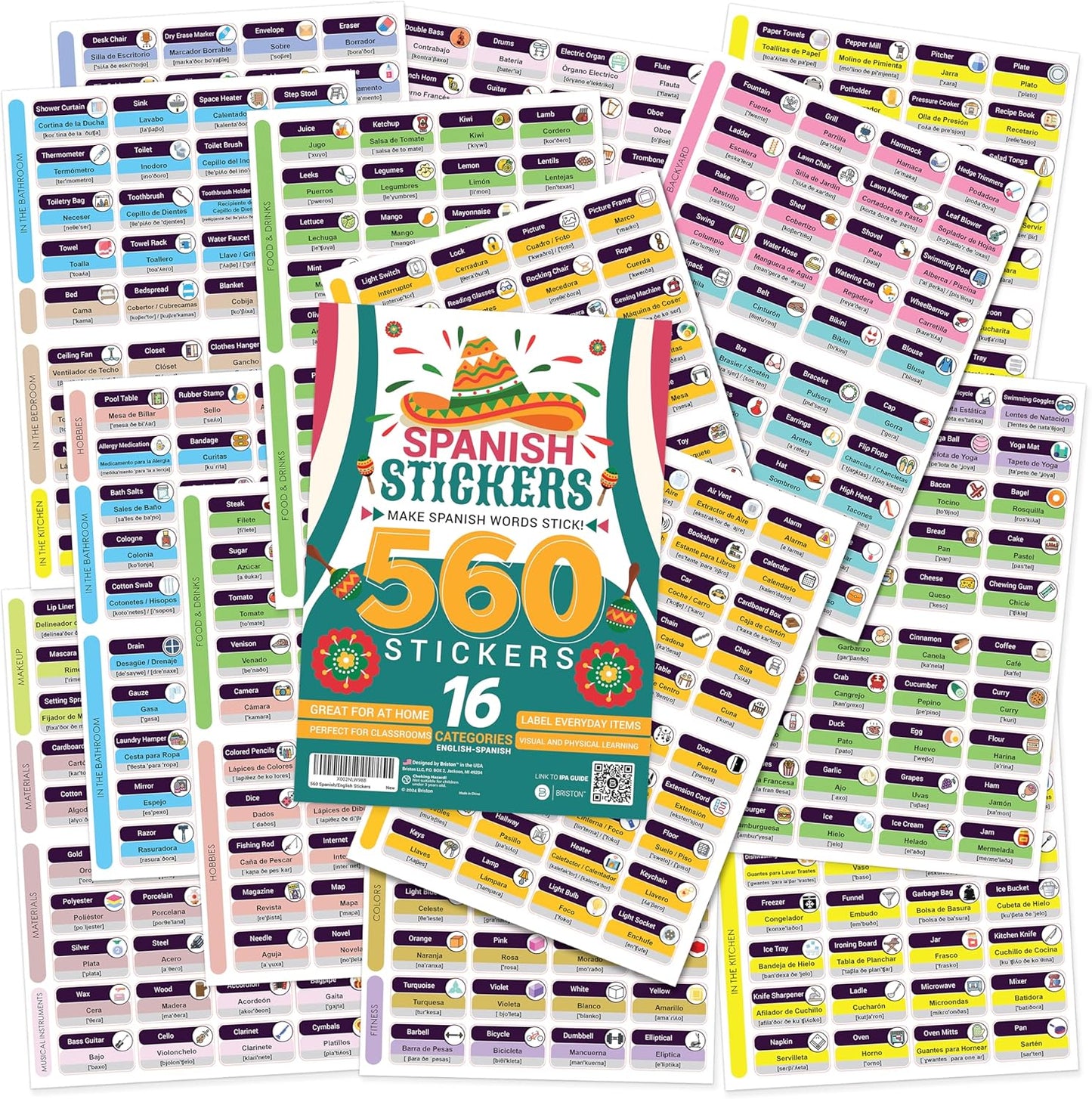 Spanish Vocabulary Sticker Labels – Fun & Interactive Language Learning Tool for Kids & Adults – Sight Word Practice & Memory Aid for Home, Classroom & Homeschool