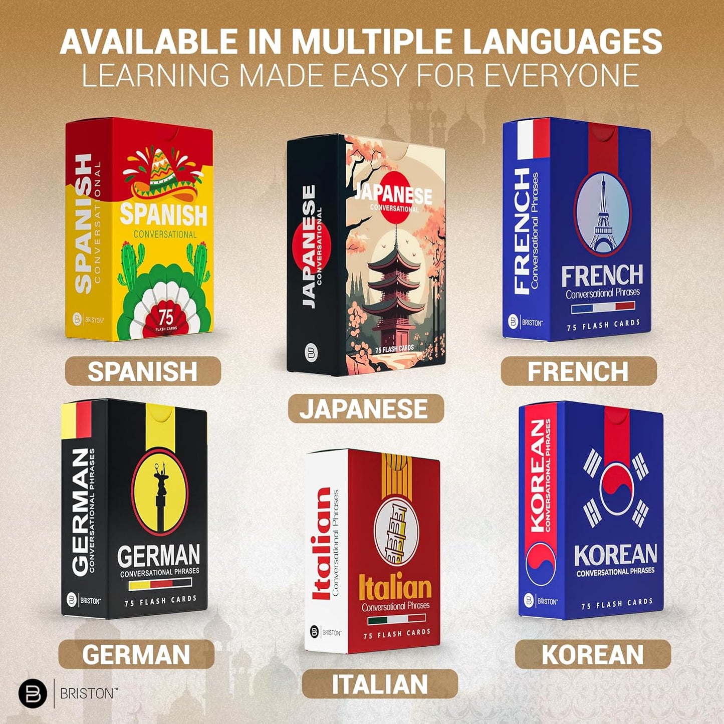 All languages conversational Phrase Flash Cards with essential phrases for everyday communication, designed for learners of all levels to enhance speaking and comprehension skills.