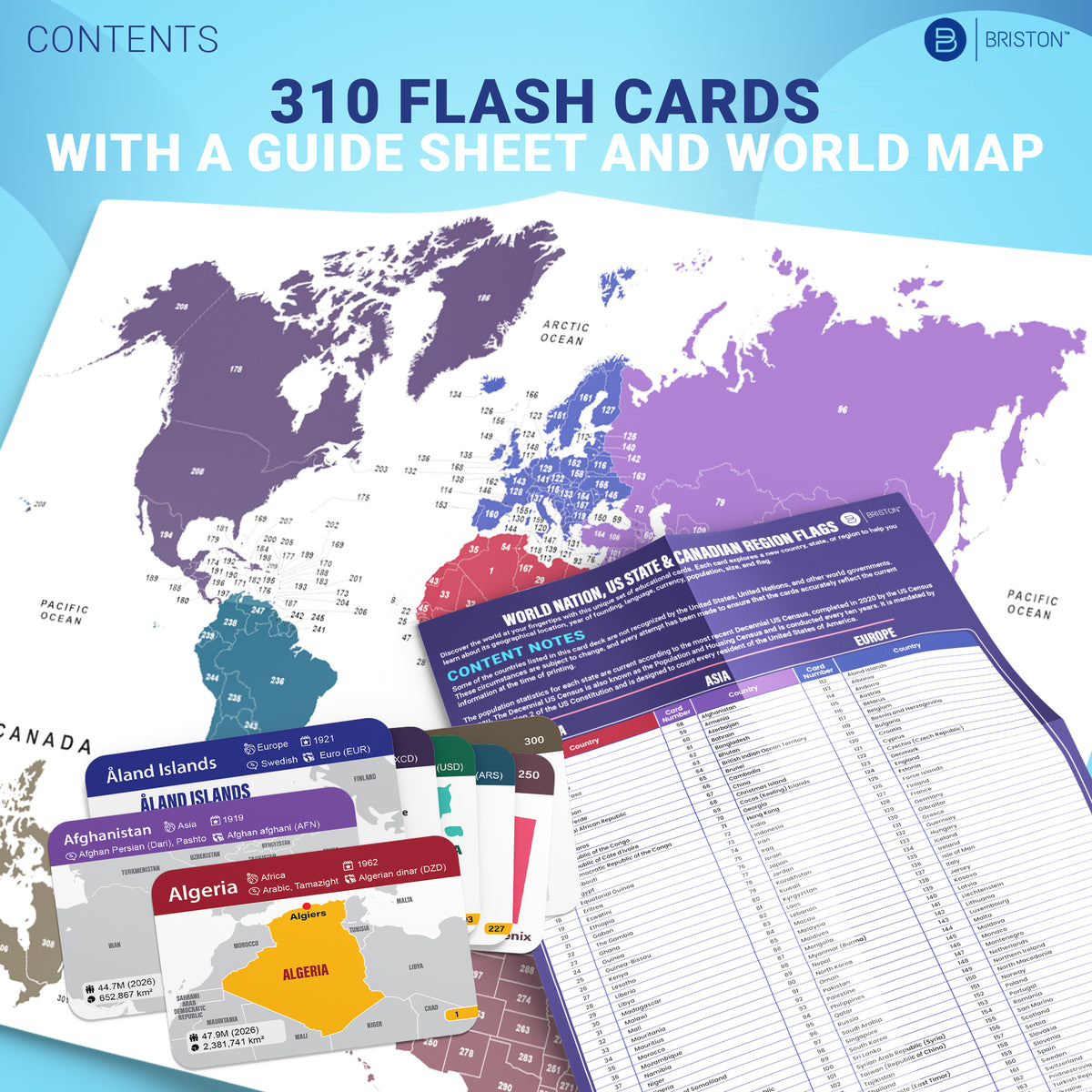 World Geography Flash Cards – 310 Cards with Countries, US States & Canada