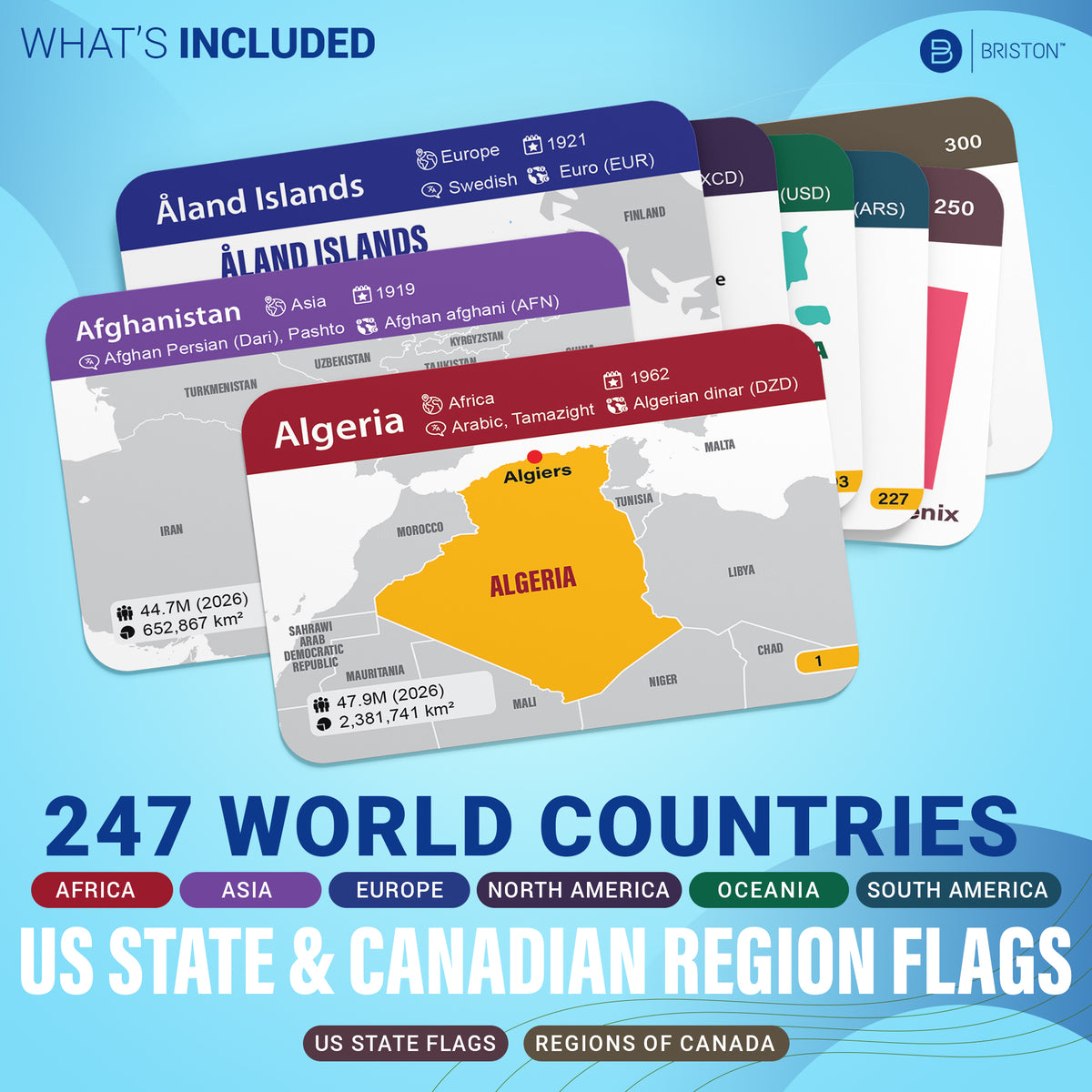 World Geography Flash Cards – 310 Cards with Countries, US States & Canada