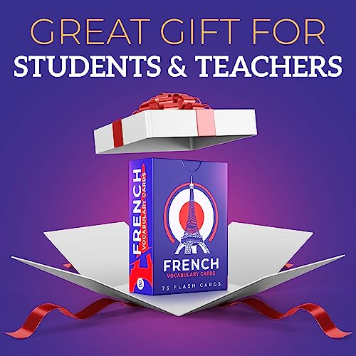 French Vocabulary Flash Cards - 75 Beginner Vocab with Pictures - Memory & Sight Words - Travel & Quick Reference - Educational Language Learning Game Play - Kids, Grade School, Classroom, Homeschool