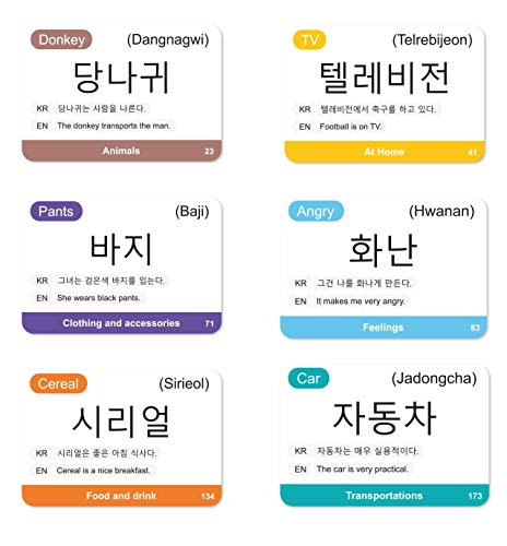 180 Korean Vocabulary Hangul Flash Cards – Educational Language Learning Resource with Pictures for Memory & Sight Words - Fun Game Play - Grade School, Classroom, or Homeschool Supply – Briston Brand