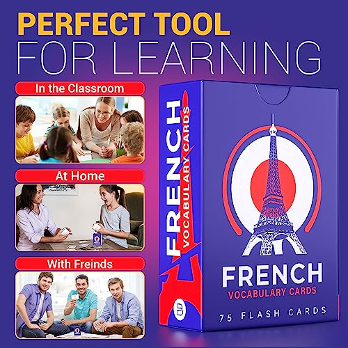 French Vocabulary Flash Cards - 75 Beginner Vocab with Pictures - Memory & Sight Words - Travel & Quick Reference - Educational Language Learning Game Play - Kids, Grade School, Classroom, Homeschool