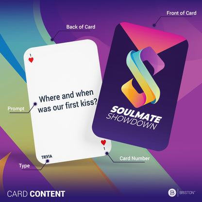 Briston Soulmate Showdown: Couples Trivia & Dare Flash Cards - 78 Card Set for Relationship Growth, Adding Spice & Fun Date Nights - New & Seasoned Couples - Romantic Game for Adults