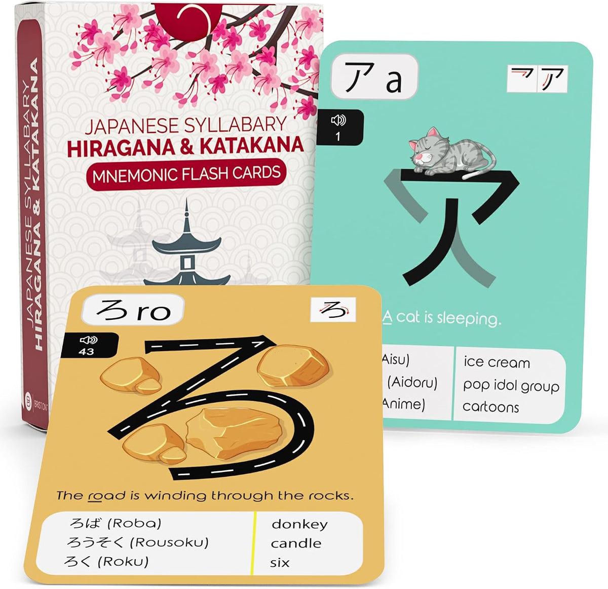 Japanese Hiragana & Katakana Flash Cards with Audio – 46 Cards