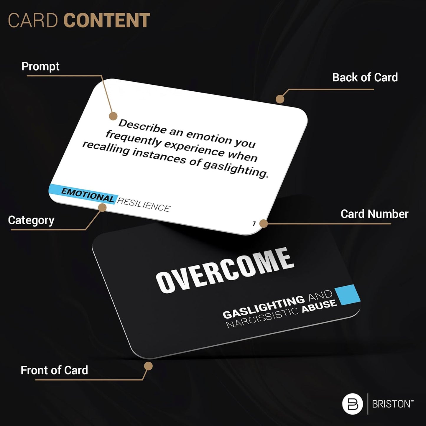 Briston Overcome Mental Health 200 Cards for Gaslighting & Narcissistic Abuse Therapy & Recovery, Counseling Conversations, Emotional Health, Relapse & Suicide Prevention and Mental Health Awareness