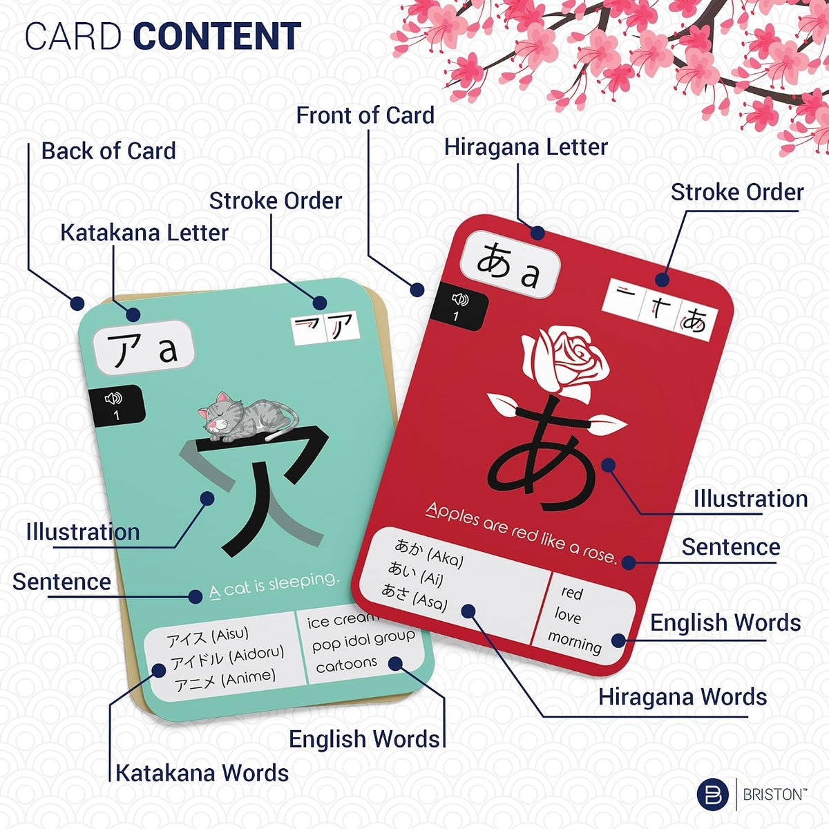 Japanese Hiragana & Katakana Flash Cards with Audio – 46 Cards