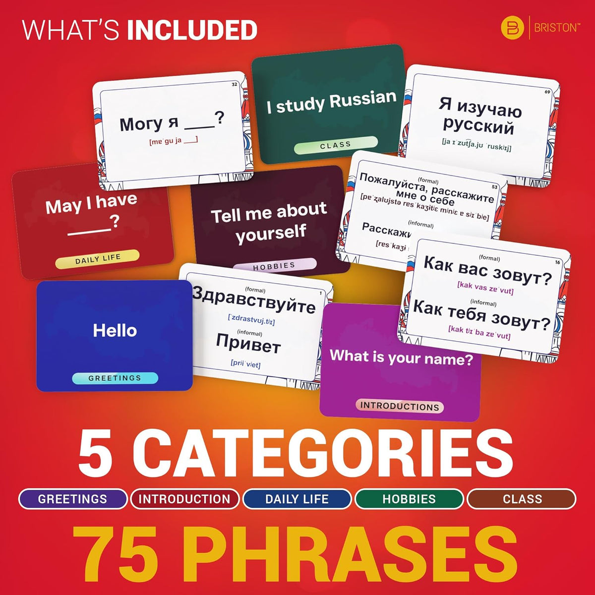 Briston Russian Flash Cards with Audio – 75 Conversational Phrases
