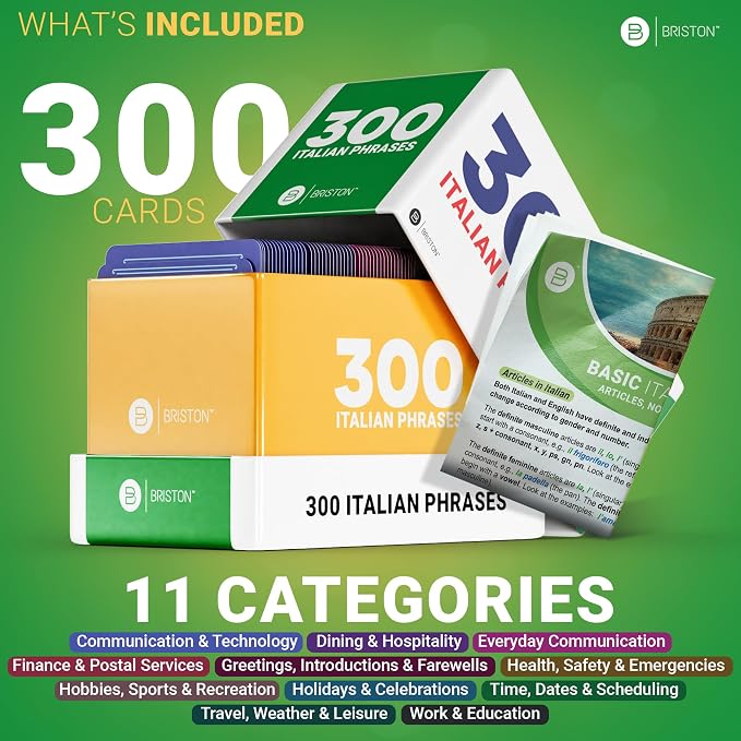 Italian Conversation Flash Cards – 300 English-to-Italian Phrases