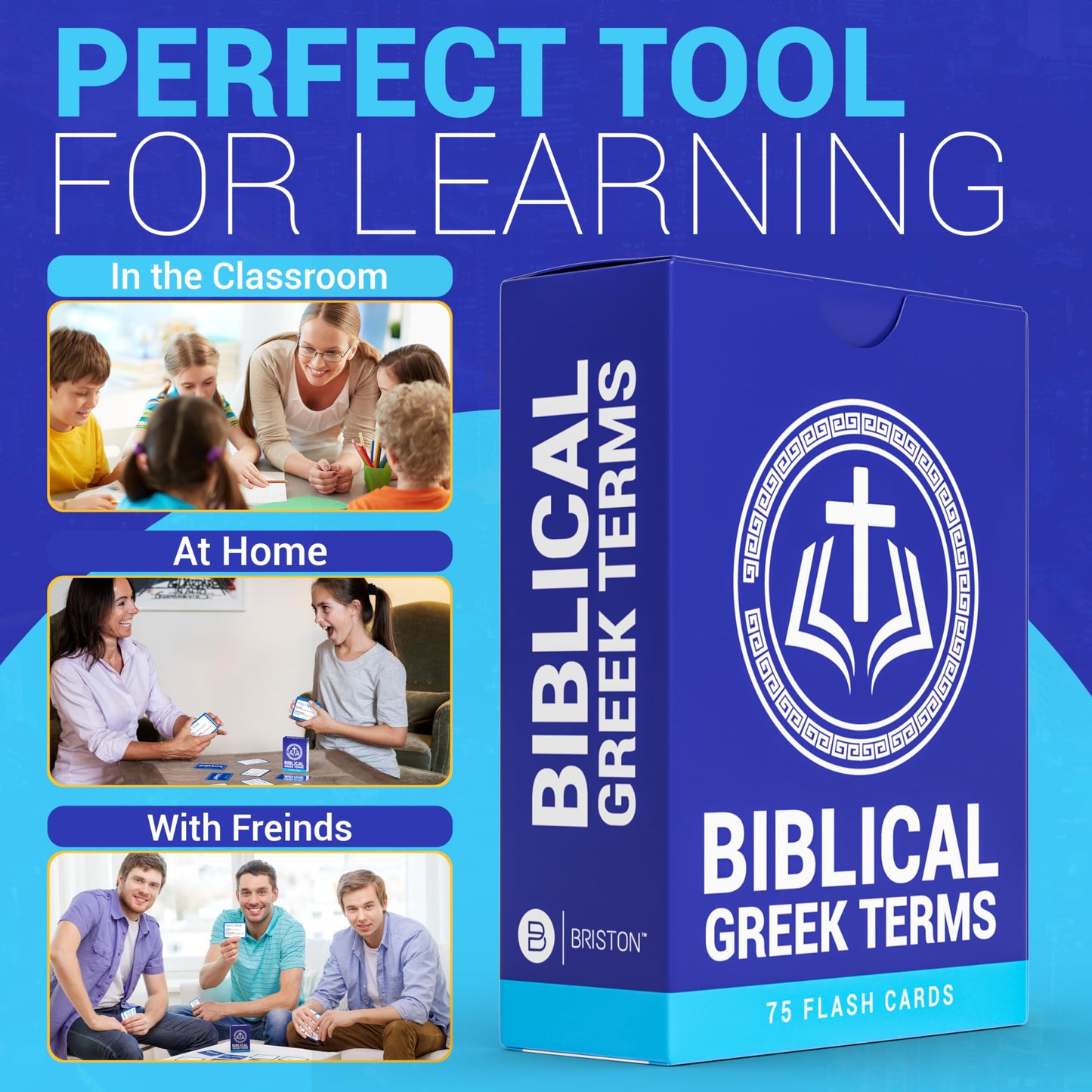 Briston Biblical Greek Vocabulary 75 Flash Cards – Learn English to Greek Scripture Common Vocab Terms – Language Translation Education for Christian Schools, Homeschool, Bible Study Groups, or Church