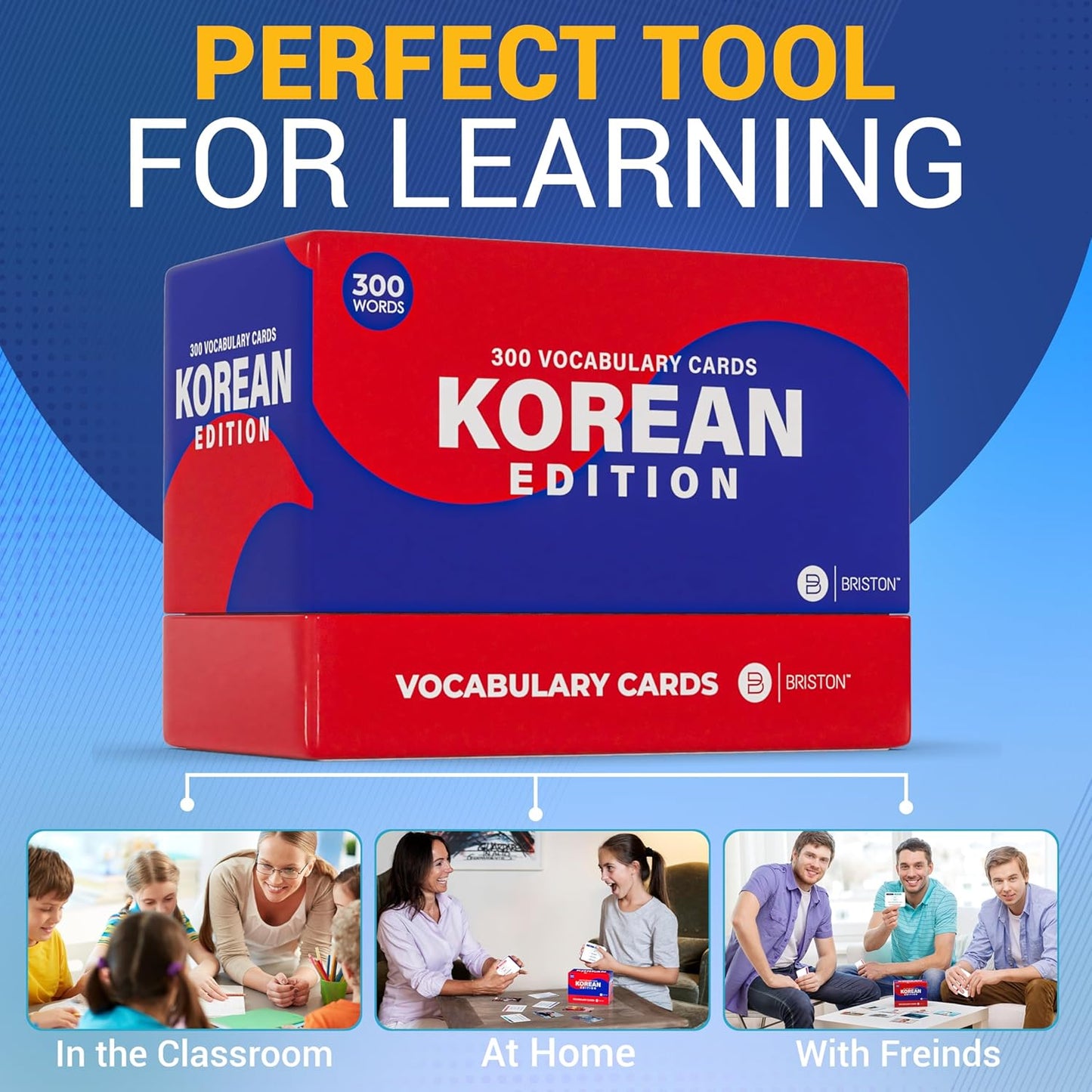 Briston Korean 300 Vocabulary Hangul Flash Cards – Educational Language Learning Resource Vocab with Pictures for Memory & Sight Words - Fun Game Play - Grade School, Classroom, or Homeschool Supply