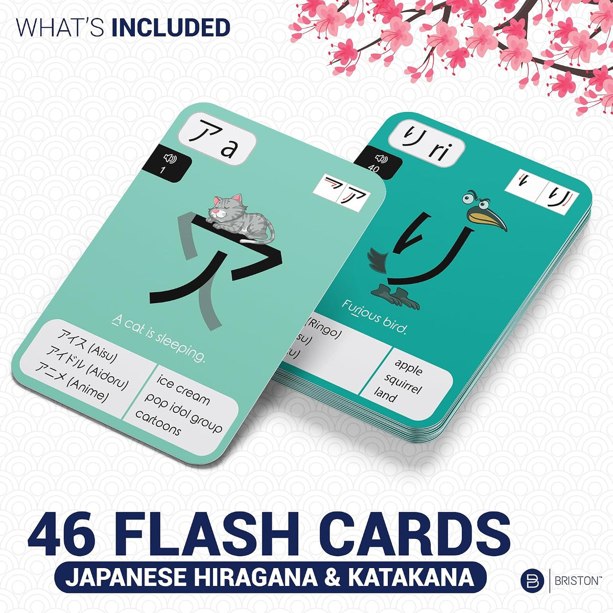 Japanese Hiragana & Katakana Flash Cards with Audio – 46 Cards