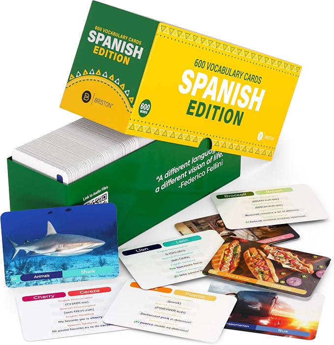 Spanish Vocabulary Flash Cards – 600 Words, Sentences & Pronunciation