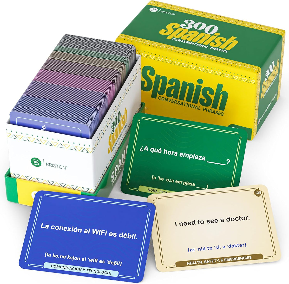 Spanish Conversation Flash Cards – 300 English to Spanish Phrases for Study