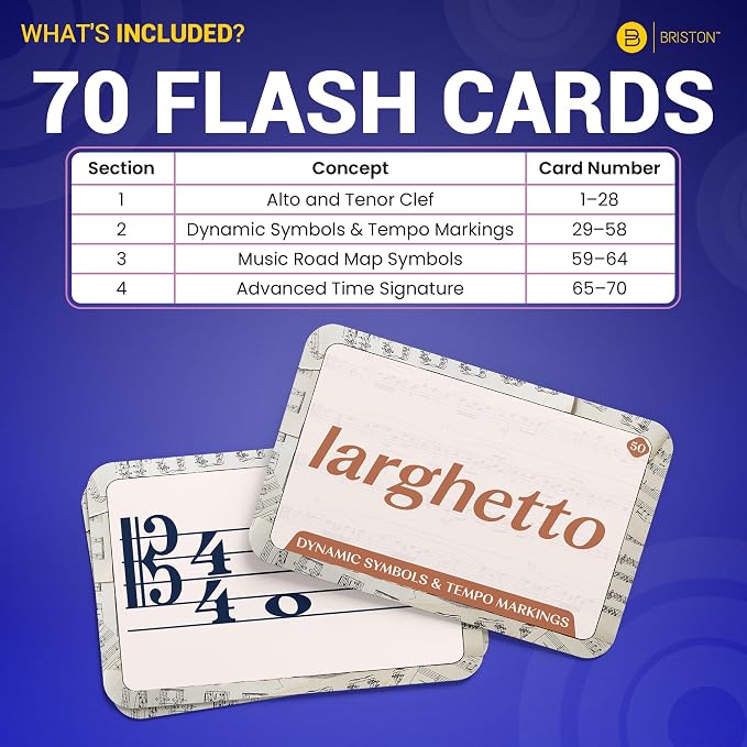 Advanced Music Theory Flash Cards – 70 Cards for Symbols, Notes & Time Signatures