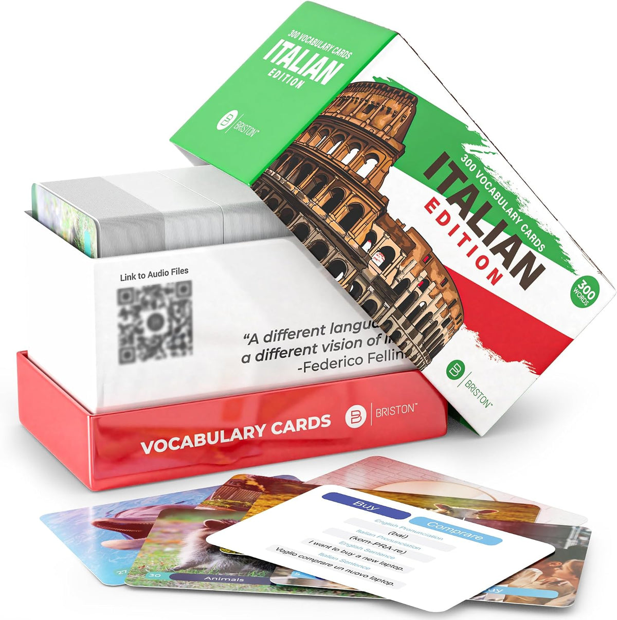 Italian Vocabulary Flash Cards – 300 Words, Pictures & Pronunciation