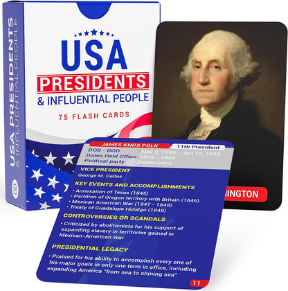 United States History Flash Cards – 75 US American Presidents & Influential People – AP Learning Resource for Studying, Government Teaching Aid Tool, Social Studies Civics Reference – Classroom & Home