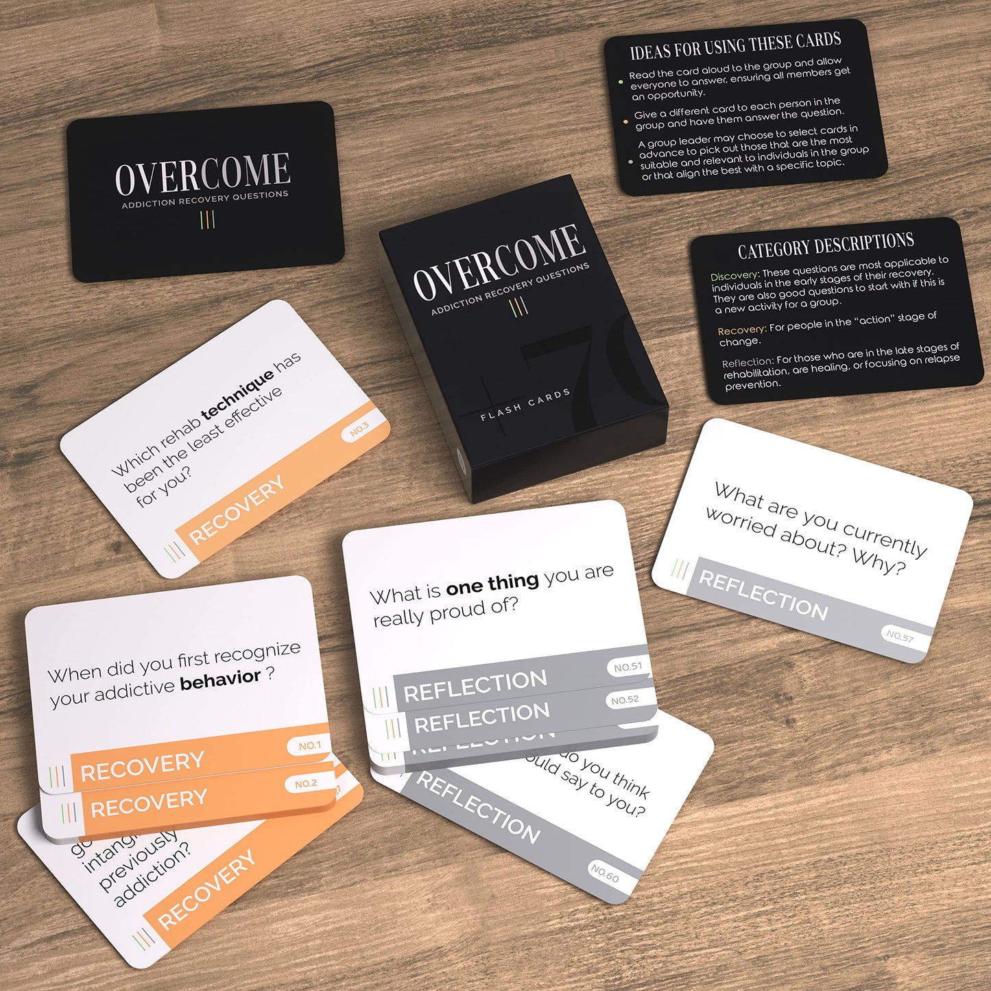 Overcome - Addiction Recovery Questions Group Therapy Game 70 Cards – Therapeutic & Counseling Conversations – Icebreaker Tool for Mental Health Professionals & Small Groups