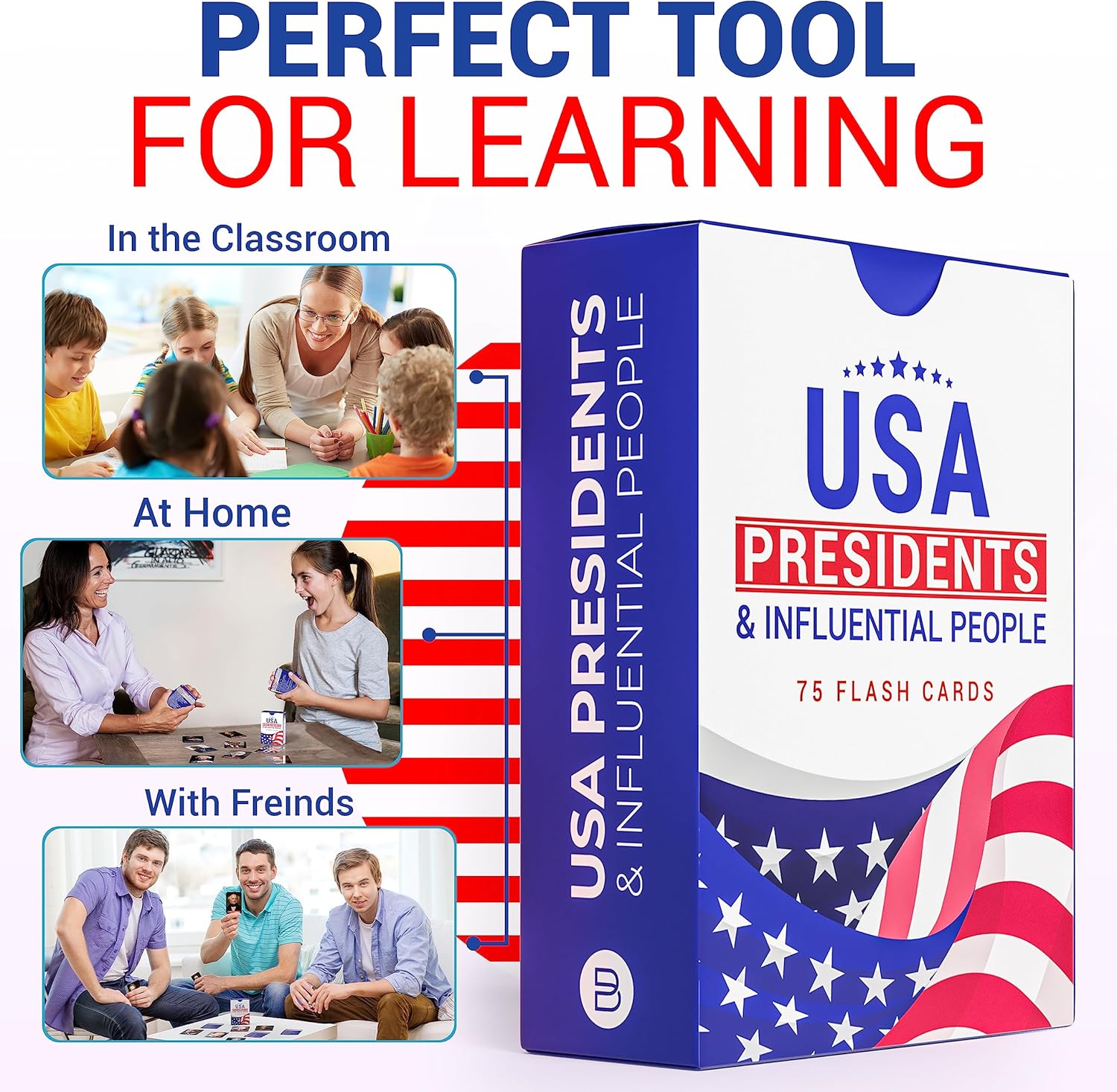 American history flash cards – US Presidents & Influential Figures Educational Learning Tool