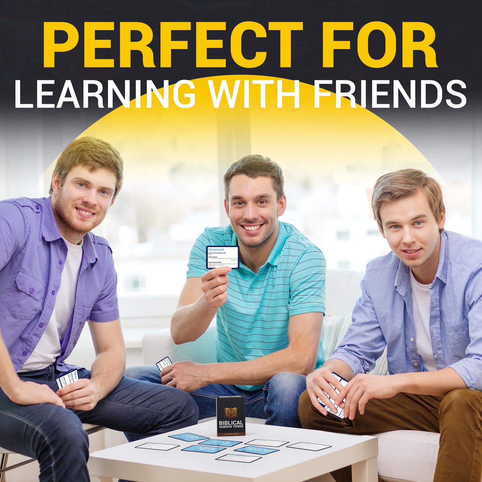 Hebrew Biblical Terms Flash Cards featuring 75 cards with Hebrew terms, English translations, pronunciations, and contextual insights for Bible study and religious education.