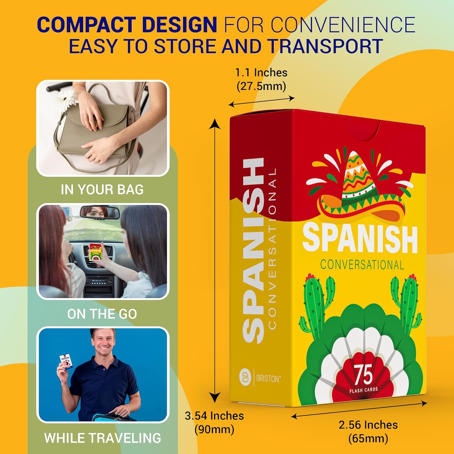 Spanish phrase flashcards for beginners – Essential conversational phrases for travel, study, and everyday use – Durable, compact, and engaging language learning tool.