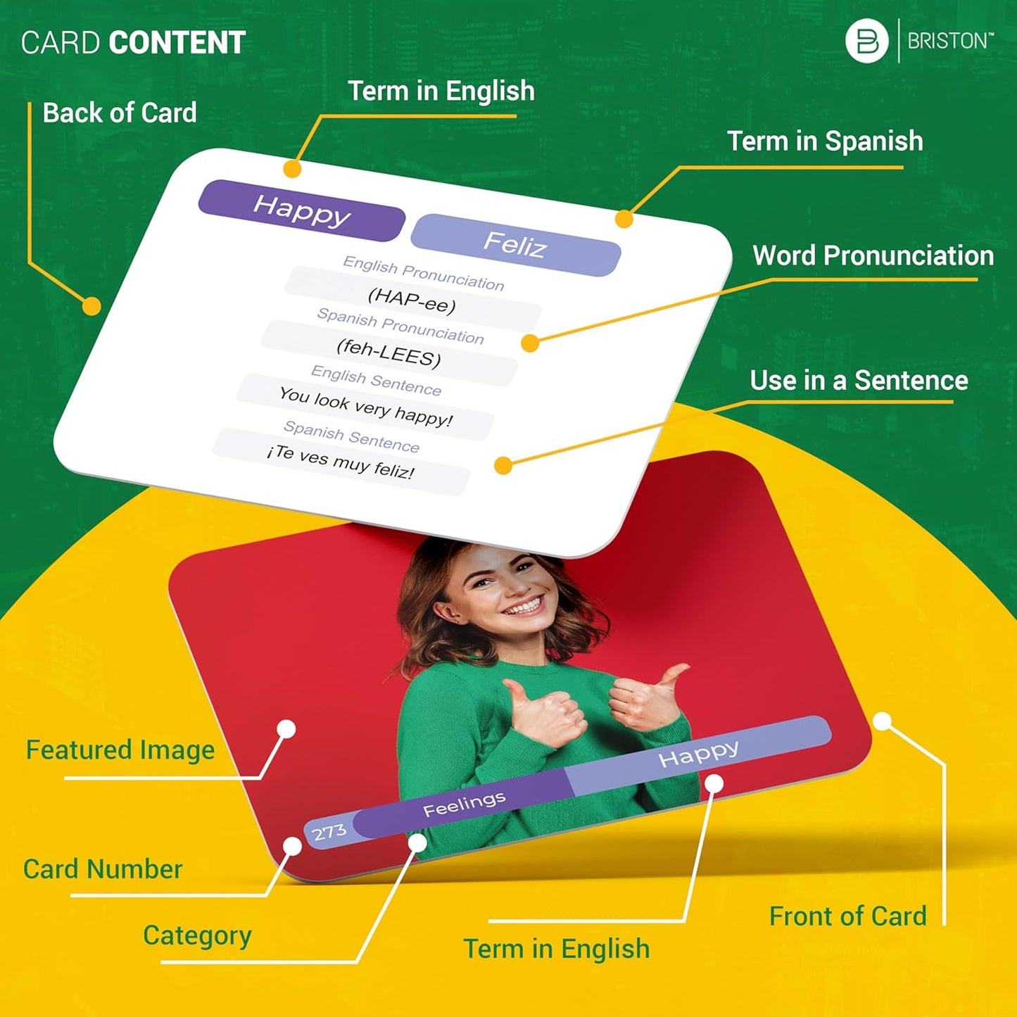 Spanish vocabulary flashcards for kids – Educational language learning cards with colorful illustrations, perfect for beginners, classrooms, and homeschool use.