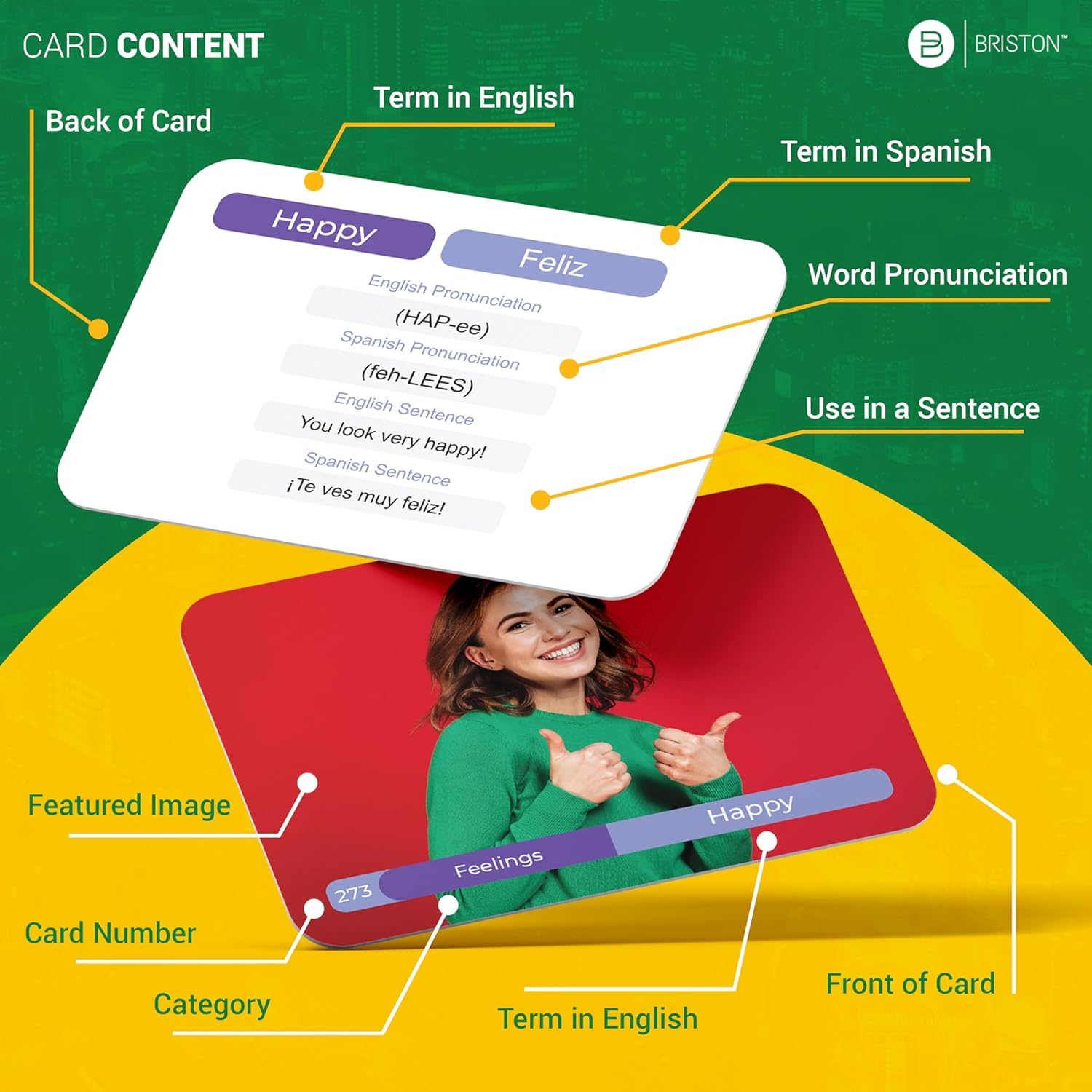 Spanish vocabulary flashcards for kids – Educational language learning cards with colorful illustrations, perfect for beginners, classrooms, and homeschool use.