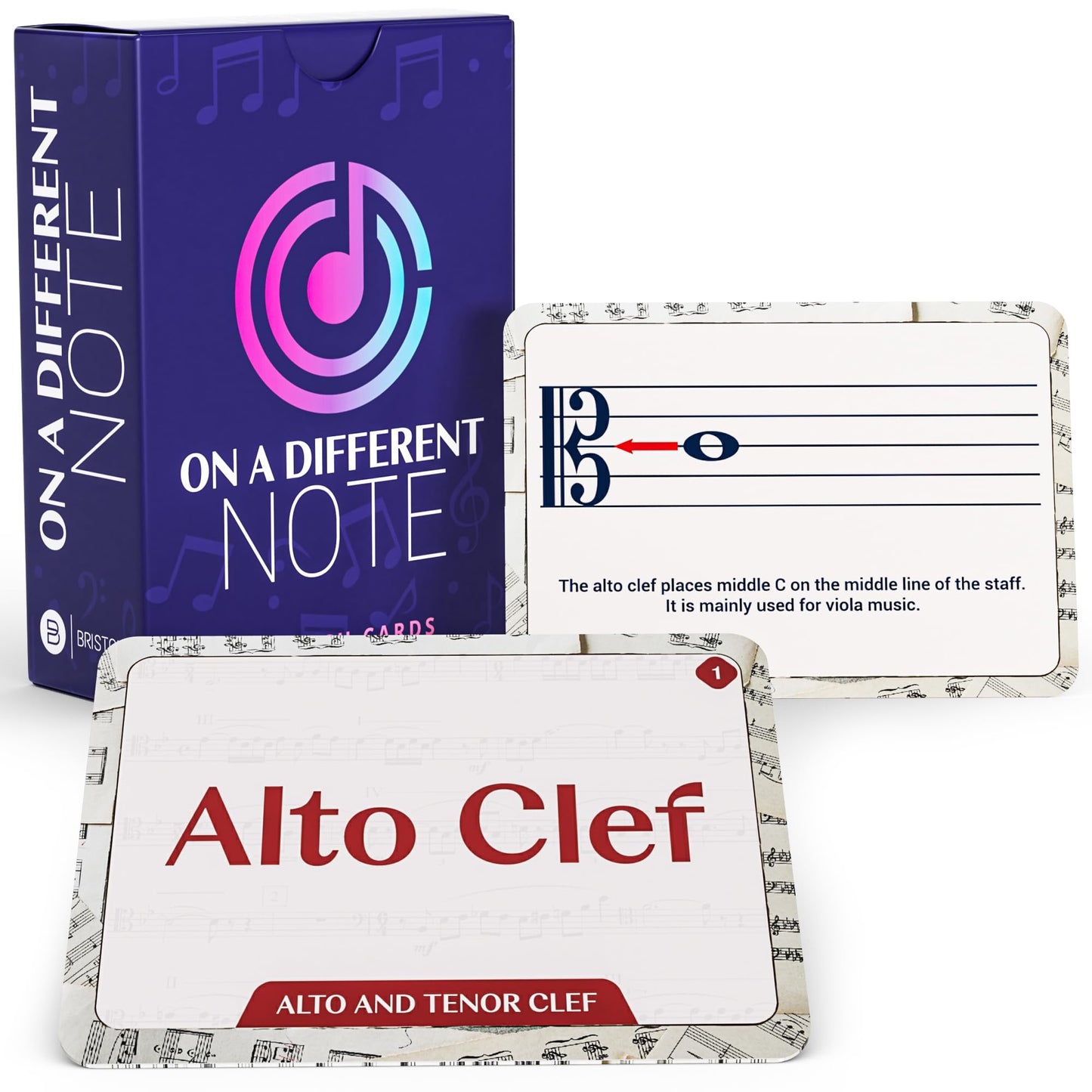 Image of Briston Musicians Flash Cards, a set of 70 vibrant, glossy cards designed for beginner and intermediate learners. Each card features clear text and music symbols, covering topics like alto and tenor clefs, dynamic markings, tempo, and time signatures. Perfect for music students, teachers, and enthusiasts.