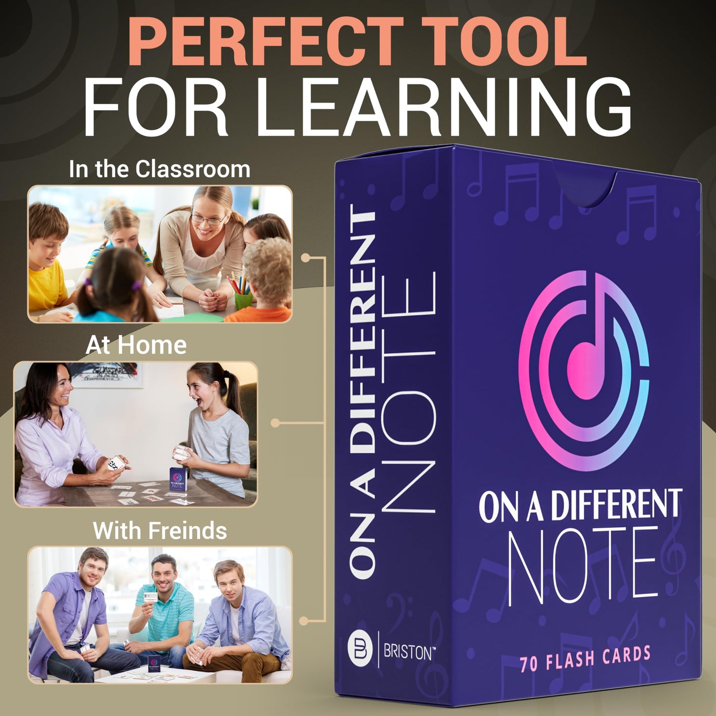 Image of Briston Musicians Flash Cards, a set of 70 vibrant, glossy cards designed for beginner and intermediate learners. Each card features clear text and music symbols, covering topics like alto and tenor clefs, dynamic markings, tempo, and time signatures. Perfect for music students, teachers, and enthusiasts.